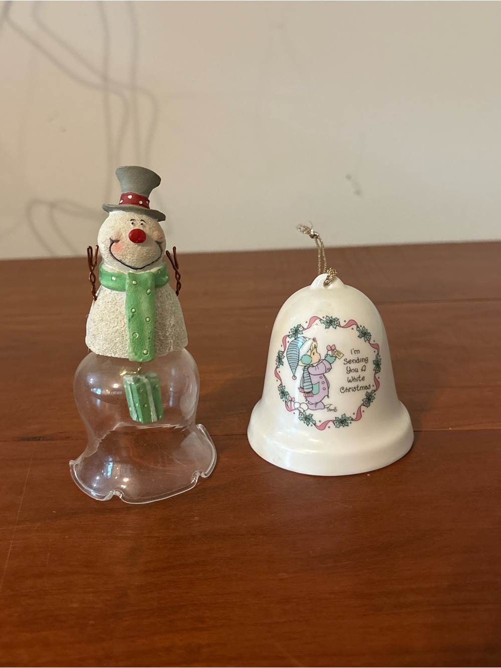 Christmas Bell Ornaments Set of 2 Precious Moments & Snowman